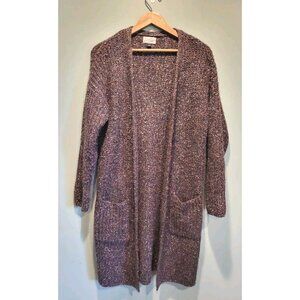 Gray Speckled Chunky Knit Long Open Cardigan Sweater Pockets Universal Thread M